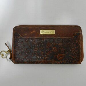 Valenchi Toolded Leather clutch wallet brown organizer RFID Blocking 8" x 4.3"